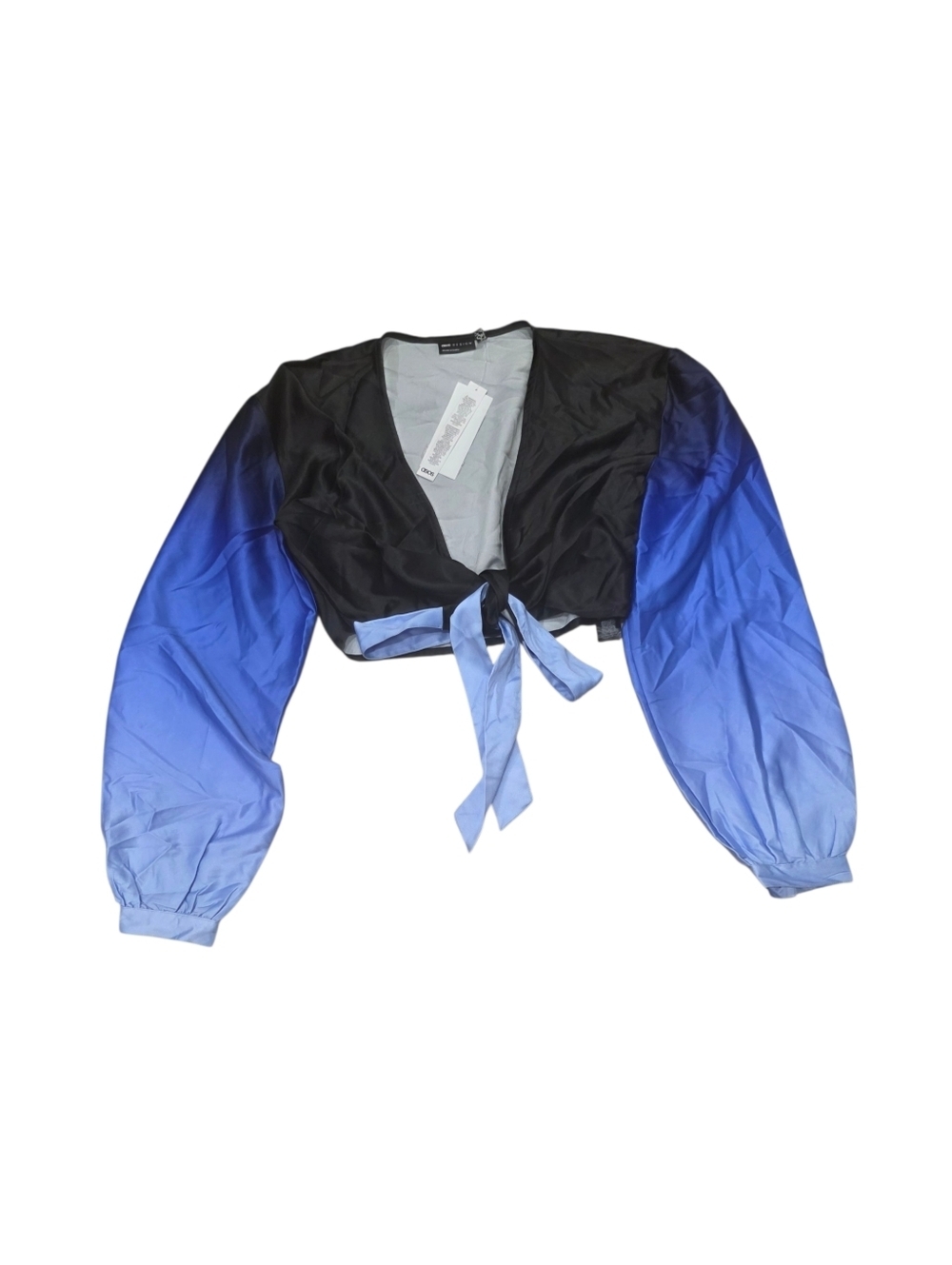 ASOS Black with Blue Ombre Sleeve Cropped Beach Wrap Top 4